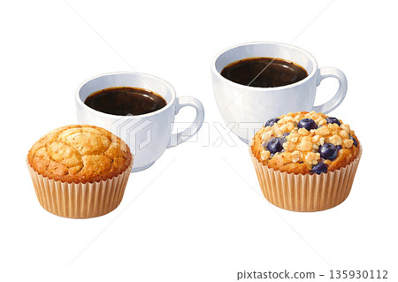 鬆餅和咖啡咖啡館甜點套裝插圖 鬆餅和咖啡咖啡館甜點套裝插圖 135930112