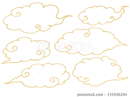 Japanese-style fluffy cloud material set (white background) 135930204