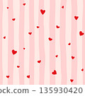 Pink Striped Vector Seamless Pattern with Red Hearts, Girly Coquette for Valentines Day Love Gift Wrapping or Greeting Cards, Fabric Textile Print 135930420