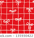 White Bow on Red Checkered Doodle Lines Vector Seamless Pattern, Girly Coquette for Valentines Day Love Gift Wrapping or Greeting Cards, Fabric Textile Print 135930422