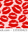 Red Lipstick Kiss Marks Vector Seamless Pattern, Girly Coquette for Valentines Day Love Gift Wrapping or Greeting Cards, Fabric Textile Print 135930423