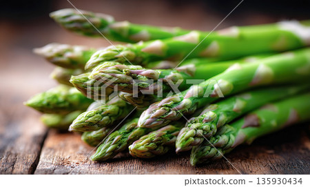 Close-up of bundled asparagus tips 135930434