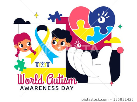 World Autism Awareness Day Vector Illustration Featuring Puzzle Ribbon on Healthcare Flat Background Design World Autism Awareness Day Vector Illustration Featuring Puzzle Ribbon on Healthcare Flat Background Design 135931425