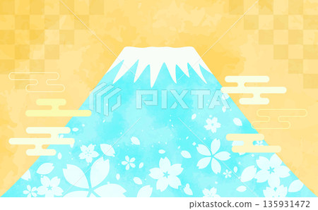 Mount Fuji illustration with cherry blossom pattern_horizontal Mount Fuji illustration with cherry blossom pattern_horizontal 135931472