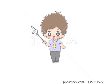 A male office worker explaining using a pointer A male office worker explaining using a pointer 135931577