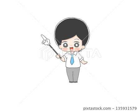 A male office worker explaining using a pointer A male office worker explaining using a pointer 135931579