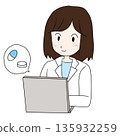 Illustration of a pharmacist explaining tablets and capsules 135932259