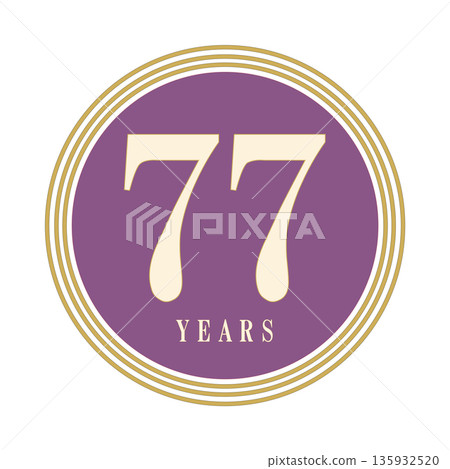 一個簡單的紫色和金色圓形圖標,用來慶祝您的77週年紀念。 一個簡單的紫色和金色圓形圖標,用來慶祝您的77週年紀念。 135932520