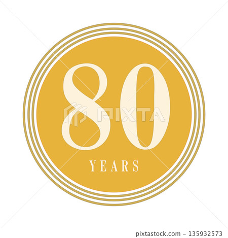 一個簡單的黃色和金色圓形圖標，用於慶祝 80 週年紀念日或 80 歲生日。 135932573