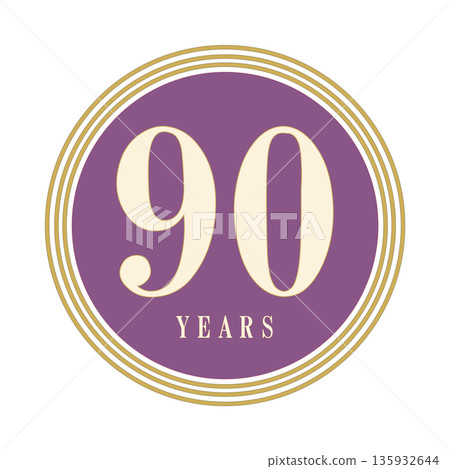 A simple purple and gold circular icon for celebrating your 90th anniversary. A simple purple and gold circular icon for celebrating your 90th anniversary. 135932644