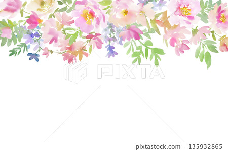 水彩手繪彩色春花背景插圖,適用於橫幅。植物邊框。 水彩手繪彩色春花背景插圖,適用於橫幅。植物邊框。 135932865