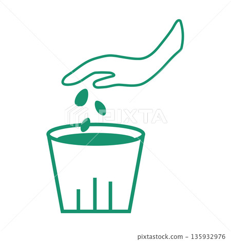 Green line drawing icon of a seed plant representing plant growth 135932976