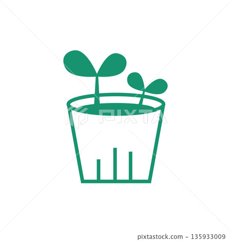 Green line drawing icon of a plant sprouting and growing Green line drawing icon of a plant sprouting and growing 135933009