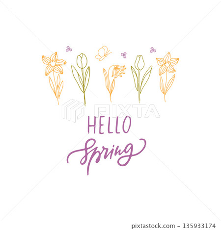 Spring lettering with whimsical flowers Spring lettering with whimsical flowers 135933174
