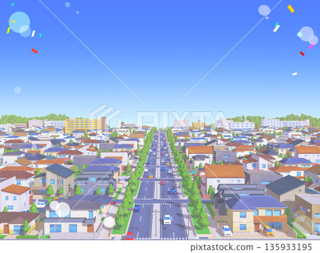 Residential area Pastel color City town background Pop 135933195