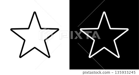 White Star Outline Icon With Black And White Split Background Minimal Five-Point Symbol Design 135933245