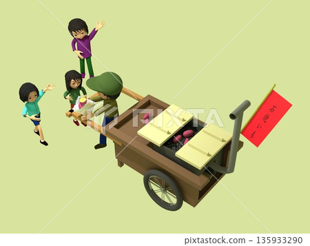 一位老人經營一個烤地瓜攤,販售烤地瓜。大人小孩都來買。 一位老人經營一個烤地瓜攤,販售烤地瓜。大人小孩都來買。 135933290