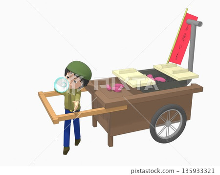 一位老人經營一個烤地瓜攤,販售烤地瓜。大人小孩都來買。 一位老人經營一個烤地瓜攤,販售烤地瓜。大人小孩都來買。 135933321