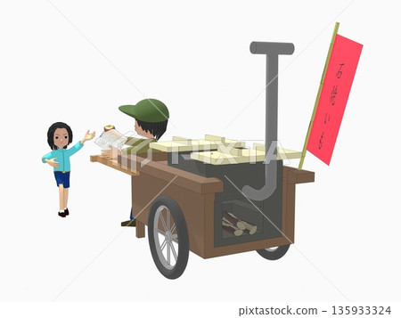 一位老人經營一個烤地瓜攤,販售烤地瓜。大人小孩都來買。 一位老人經營一個烤地瓜攤,販售烤地瓜。大人小孩都來買。 135933324