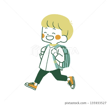 Boy running with a school bag on his back - 4 colors 135933527