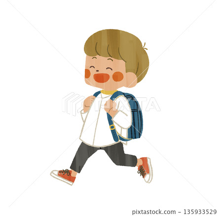 Boy running with a school bag on his back - Gash Boy running with a school bag on his back - Gash 135933529