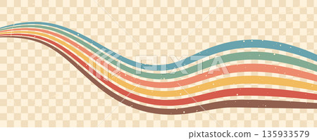 Stripe rainbow groovy. Vintage hippie wallpaper design. Artistic wavy lines and curved forms. Retro vector illustration Stripe rainbow groovy. Vintage hippie wallpaper design. Artistic wavy lines and curved forms. Retro vector illustration 135933579