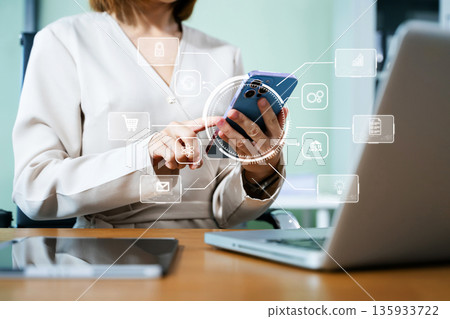 Coding software developer work with augmented reality dashboard computer icons with responsive cybersecurity. Coding software developer work with augmented reality dashboard computer icons with responsive cybersecurity. 135933722