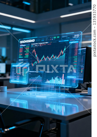 螢幕顯示金融交易數據分析人工智慧 135933770