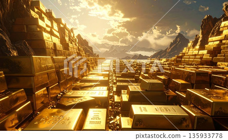 Image of a huge amount of gold ingots Image of a huge amount of gold ingots 135933778