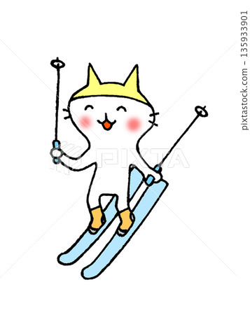 Illustration of a cute cat skiing 135933901