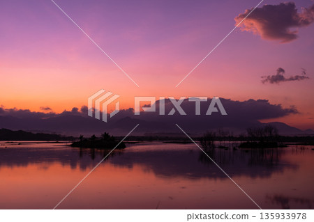 A nature view of sunset or sunrise over lake at Phang Nga Thailand A nature view of sunset or sunrise over lake at Phang Nga Thailand 135933978