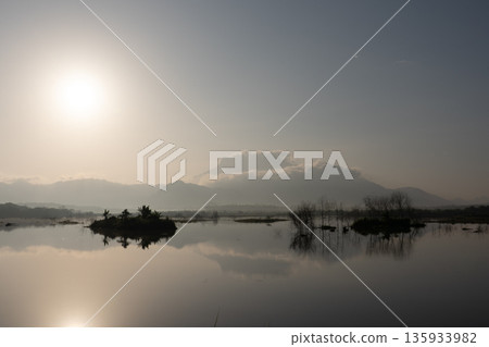 A nature view of sunset or sunrise over lake at Phang Nga Thailand A nature view of sunset or sunrise over lake at Phang Nga Thailand 135933982