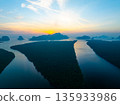 Aerial view sunset sky,Nature light Sunset or sunrise over sea,Colorful scenery sunset sky background,Amazing cloud background 135933986