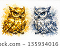 金銀水彩貓頭鷹 135934016