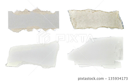 White kraft paper torn into pieces isolated on white background White kraft paper torn into pieces isolated on white background 135934173