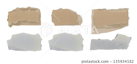 Brown and white kraft paper torn into pieces isolated on white background Brown and white kraft paper torn into pieces isolated on white background 135934182