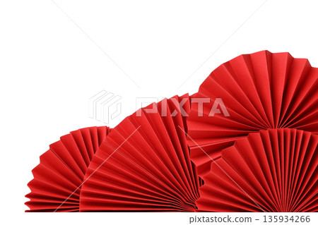 Red paper fans decorate for Chinese New Year, isolated, PNG 135934266