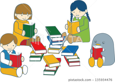 Illustration of children enjoying reading Illustration of children enjoying reading 135934476