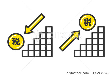 稅收增加和減少、累進稅制和稅負變化的圖示，以及收入和稅收圖表 135934625