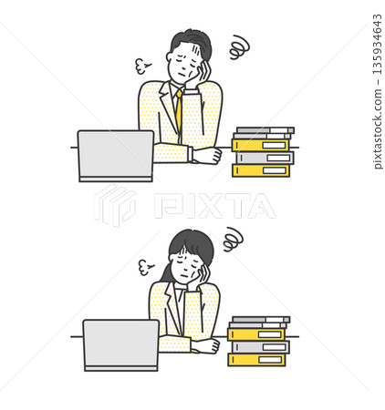 Vector illustration of a tired business person working overtime 135934643