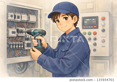 A craftsman wiring the control panel 135934701