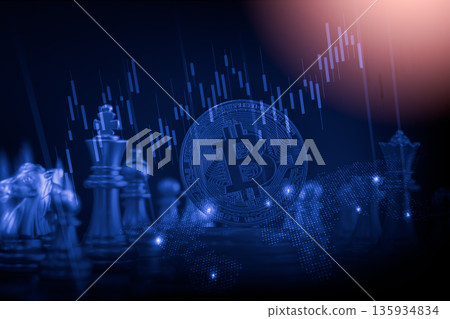 Modern way of exchange. Bitcoin is convenient payment in global economy market. Virtual digital currency and financial investment trade concept. Abstract cryptocurrency with gold bitcoin background. Modern way of exchange. Bitcoin is convenient payment in global economy market. Virtual digital currency and financial investment trade concept. Abstract cryptocurrency with gold bitcoin background. 135934834