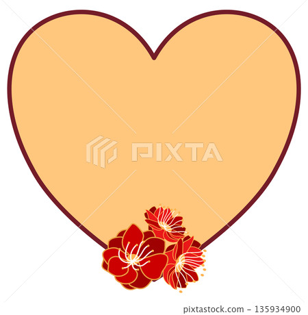 Heart Shaped Chinese Decorative Frame with Red Blossoms Heart Shaped Chinese Decorative Frame with Red Blossoms 135934900