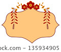Chinese New Year Decorative Frame Label with Firecrackers and Flowers 135934905