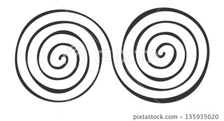 Double doodle spiral shape isolated on white background. Hypnotic psychedelic design element. Brain work concept. Hurricane, dizzy or tornado symbols. Vector graphic illustration 135935020