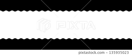 Top and bottom wavy borders. Banner template with horizontal curvy lines and empty space for text. Vector graphic illustration 135935023