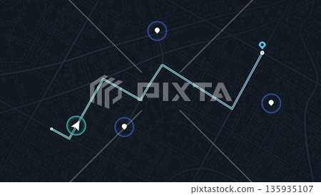 City map with designated destination, and multiple markers indicating various routes, including the shortest path option. Abstract navigation of city streets and neighborhoods. Vector illustration City map with designated destination, and multiple markers indicating various routes, including the shortest path option. Abstract navigation of city streets and neighborhoods. Vector illustration 135935107