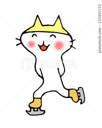 一隻可愛的貓滑冰的插圖 一隻可愛的貓滑冰的插圖 135935153