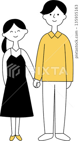 年輕男女手牽手,單色 年輕男女手牽手,單色 135935163