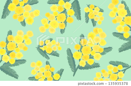 手繪含羞草圖案背景_綠色背景_水平 135935378